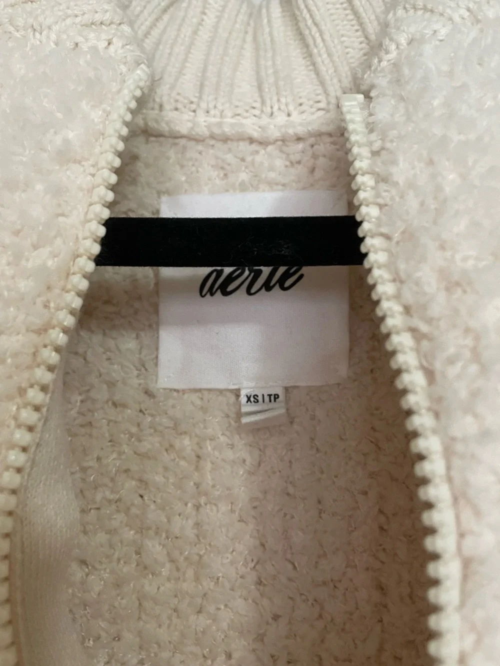 Aerie Cozy Bomber Jacket Cream Zip Up XS